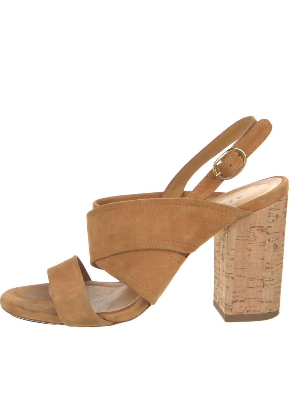 Sezane Celine Sandals Camel Tan Suede Strappy Block Heel Sandals Size 36